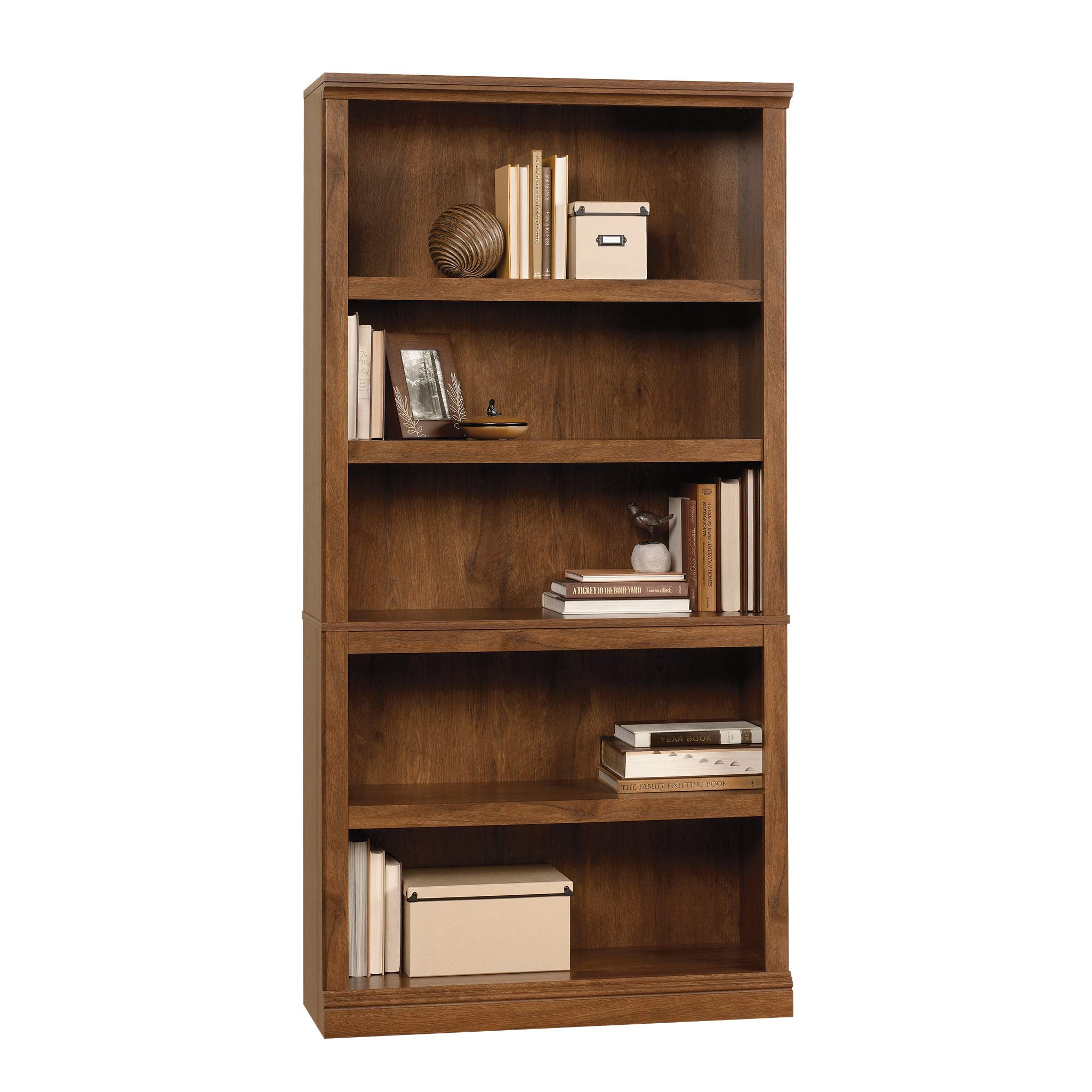 Sauder Miscellaneous Storage 5 Split Bookcase/Book Shelf, L: 35.28 x W: 13.23 x H: 69.76, Oiled Oak finish