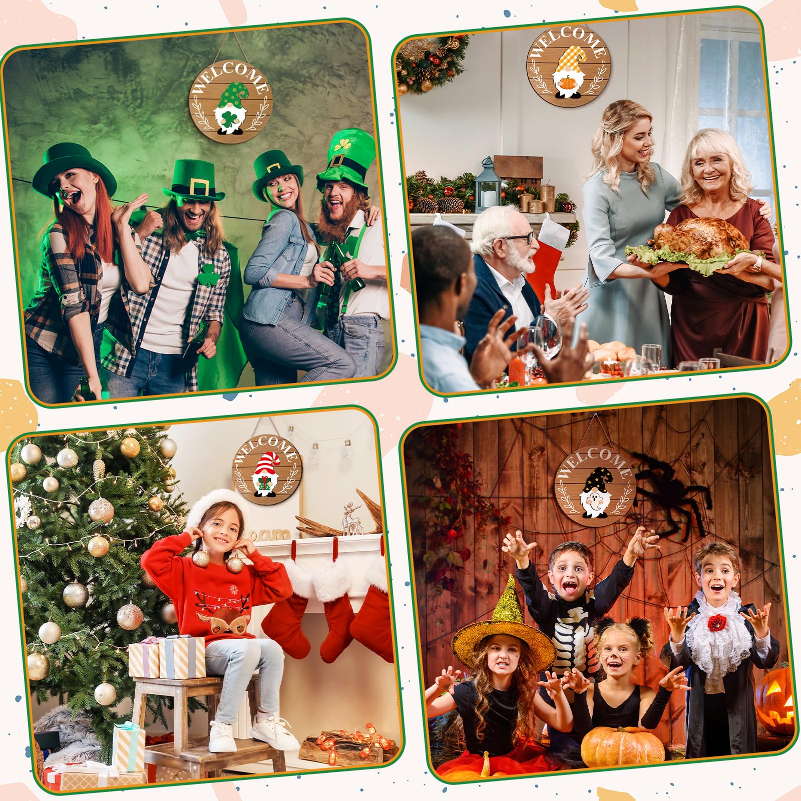 Qunclay Interchangeable Wooden Gnome Decor Holiday Seasonal Gnome Decorations With 15 Magnet Pieces And 15 Detachable Hats Gnome