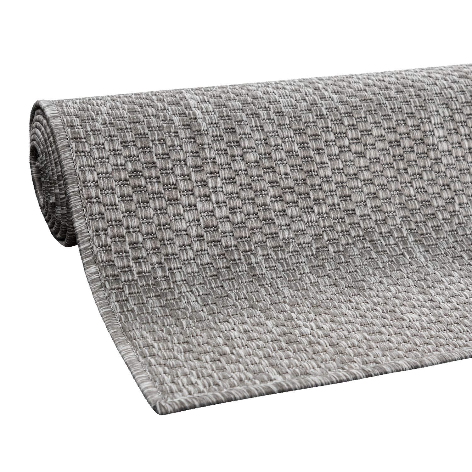 Solid Outdoor Rug For Patio Or Balcony Weatherproof In Mottled Grey, Size: 6'7' X 9'2'