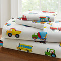 Fancy Collection Sheet Set Truck Tractors Cars Airplane Balloon Police Light Blue Dark Blue Red Yellow Black White New (Twin)