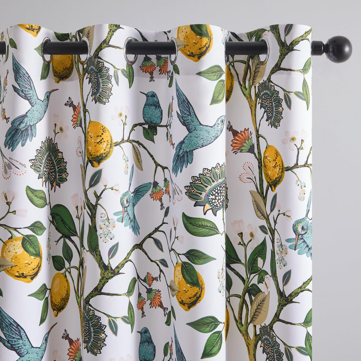 Topfinel 90 Inches Long Custom Window Curtains, Unique Chinoiserie Safari Floral Hummingbird Plant Lemon Patterned Extra Wide No