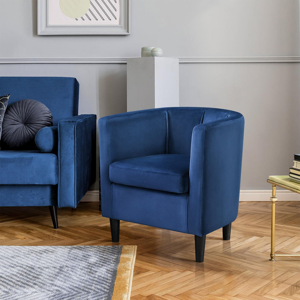 Yaheetech Velvet Accent Chair, Modern And Comfortable Armchairs, Upholstered Barrel Sofa Chair For Living Room Bedroom Waiting Room, Blue