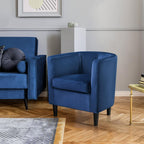 Yaheetech Velvet Accent Chair, Modern And Comfortable Armchairs, Upholstered Barrel Sofa Chair For Living Room Bedroom Waiting Room, Blue
