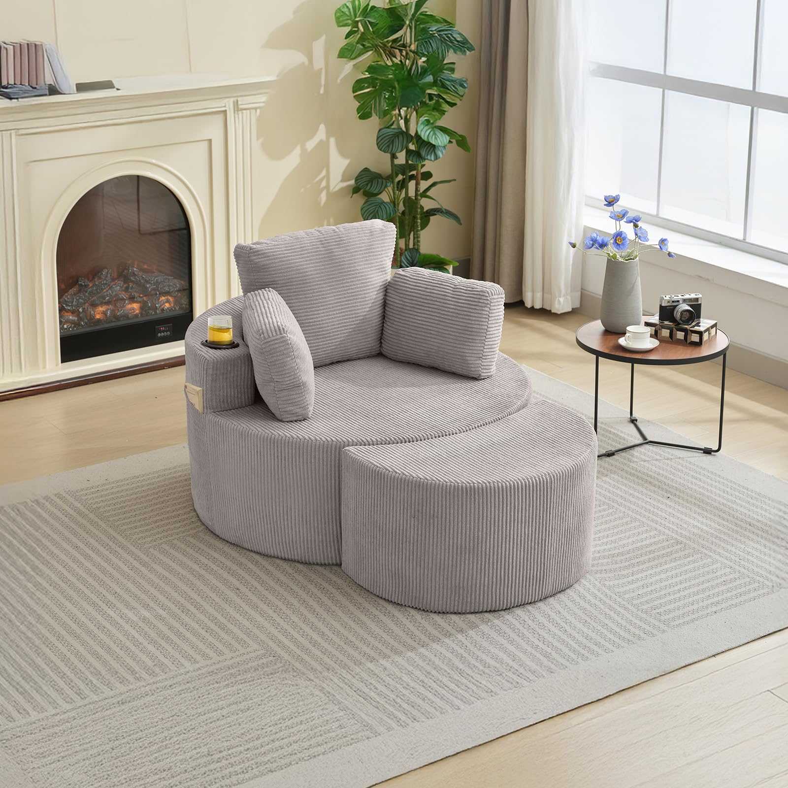 Estevo Accent Chair 37' W Recliner Comfy Upholstered Round Barrel Chair,With Ottoman,For Living Room Bedroom Office Apartment(N