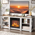 VINGLI Fireplace TV Stand up to 70 inch TVs, Farmhouse Entertainment Center with Electric Fireplace Heater & Adjustable Shelves,