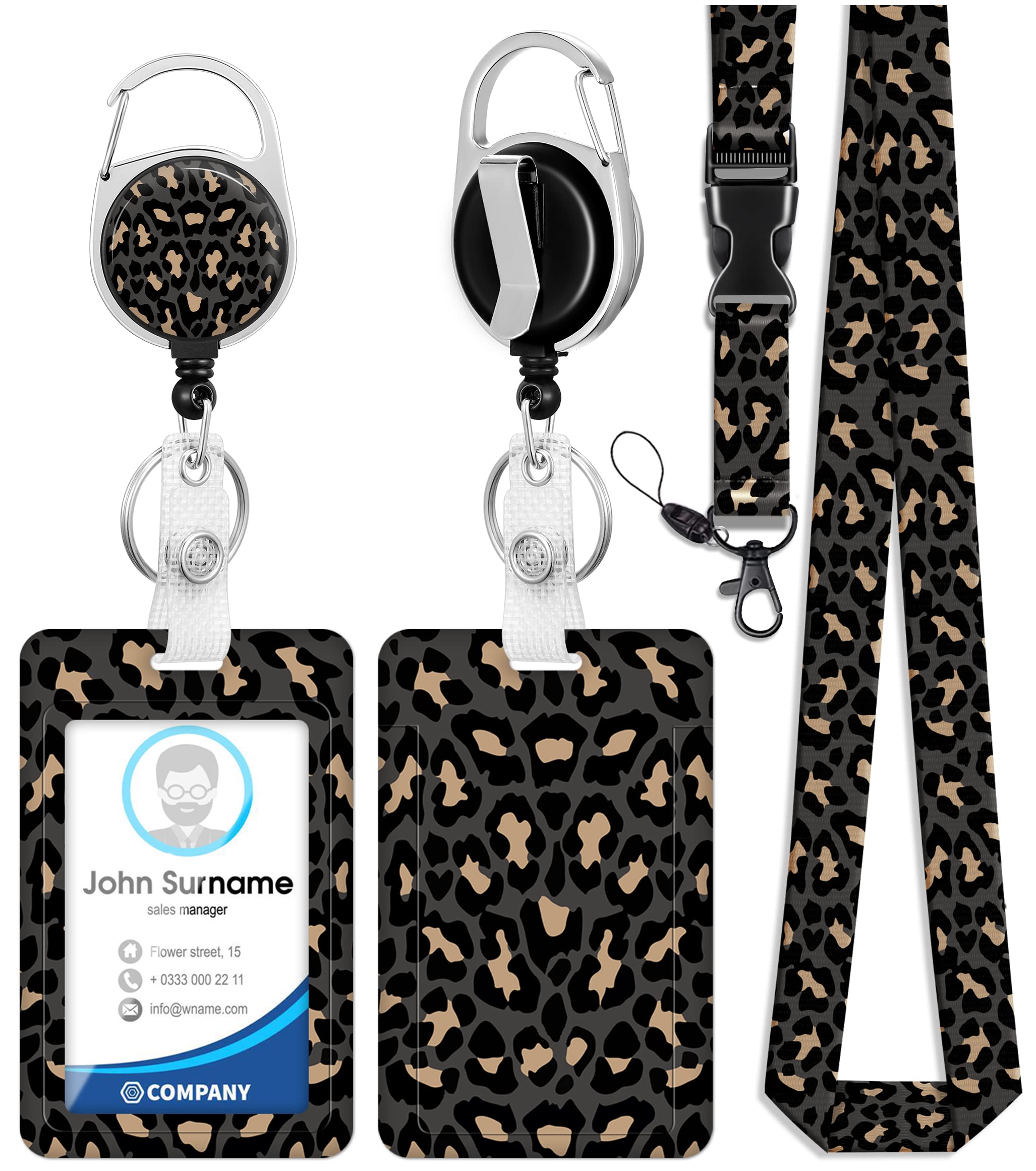 Toykee Neck Lanyard With Id Badge Holder And Retractable Badge Reel Clip, Leopard Cheetah Card Name Tag Lanyard Vertical Id Prot