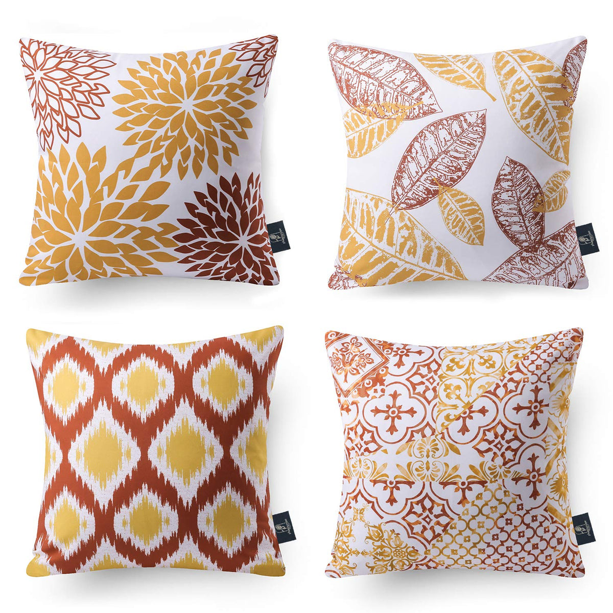 Phantoscope Set Of 4 Decoractive New Living Series Leaves Geometric Orange And Yellow Throw Decorative Pillow Cover Cushion Cove