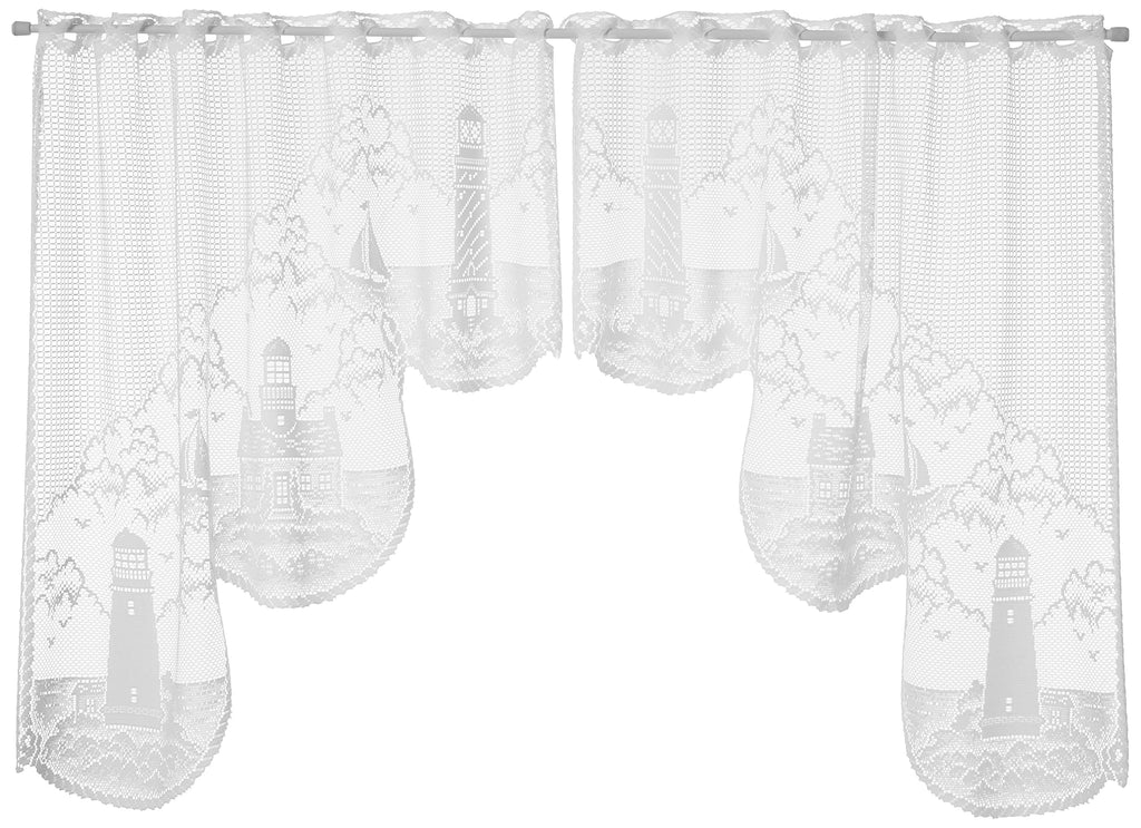 Heritage Lace Lighthouse 72-Inch Wide By 32-Inch Drop Swag Pair, White