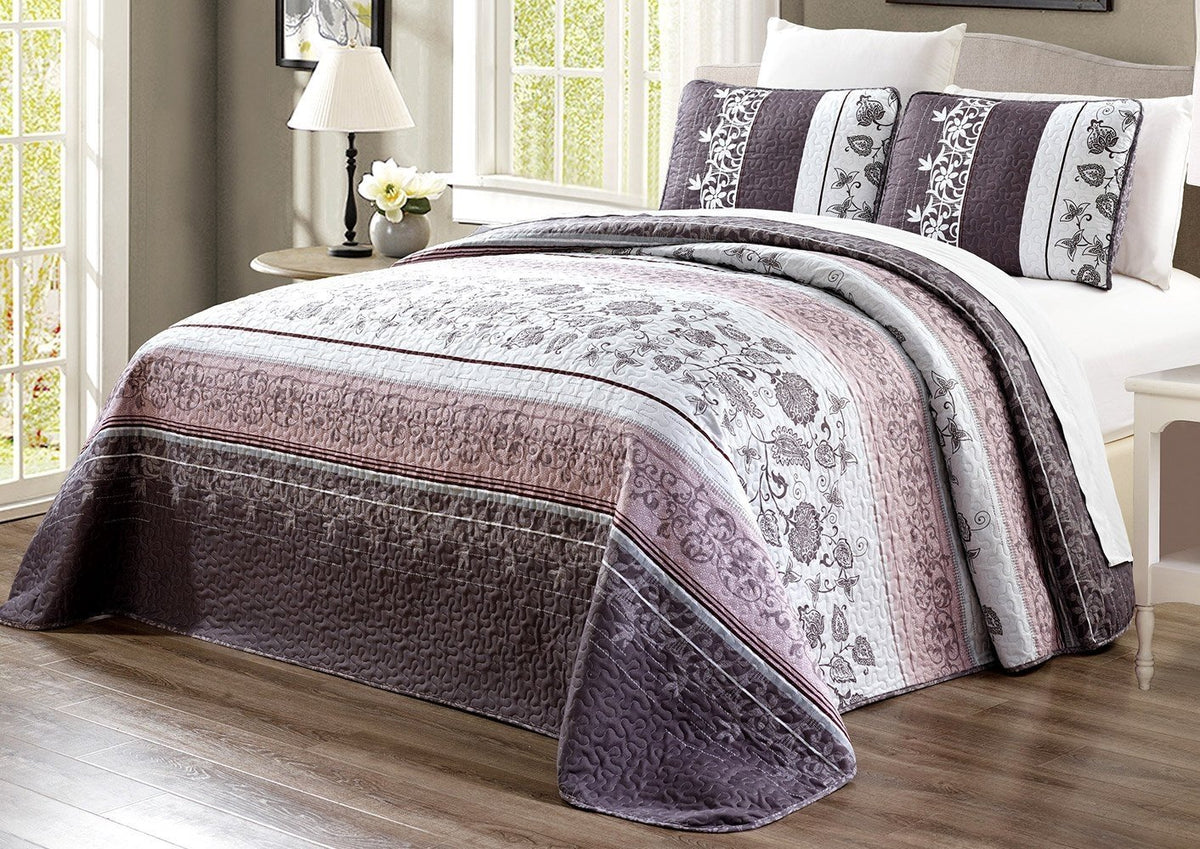 Grand Linen - 3-Piece Oversize (100 X 95) Fine Printed Prewashed Quilt Set Reversible Bedspread Coverlet Full/Queen Size All-Sea