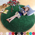 Amdrebio Deep Green Round Rug for Bedroom, Fluffy Furry Circle Rug 4x4 for Kids, Teens Room Decor, Shaggy Area Rug for Living R