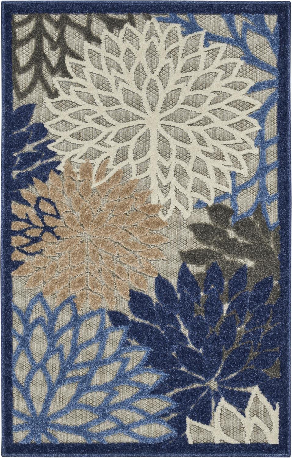 Nourison Aloha Indoor/Outdoor Blue/Multicolor 2'8' X 4' Area Rug, Tropical, Botanical, Easy Cleaning, Non Shedding, Bed Room, L