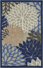 Nourison Aloha Indoor/Outdoor Blue/Multicolor 2'8' X 4' Area Rug, Tropical, Botanical, Easy Cleaning, Non Shedding, Bed Room, L