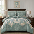 Mybedsoul Sage Green Queen Comforter Set, 7 Pieces Boho Bed In A Bag For Queen Bed, Damask Comforter With Sheets Pillowcases, So