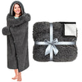Happy Fuel Dark Grey Wearable Throw Blanket Hoodie For Women- Thick Cozy 52'X60' Sherpa Fleece Shaggy Decor For Couch, Bed & S