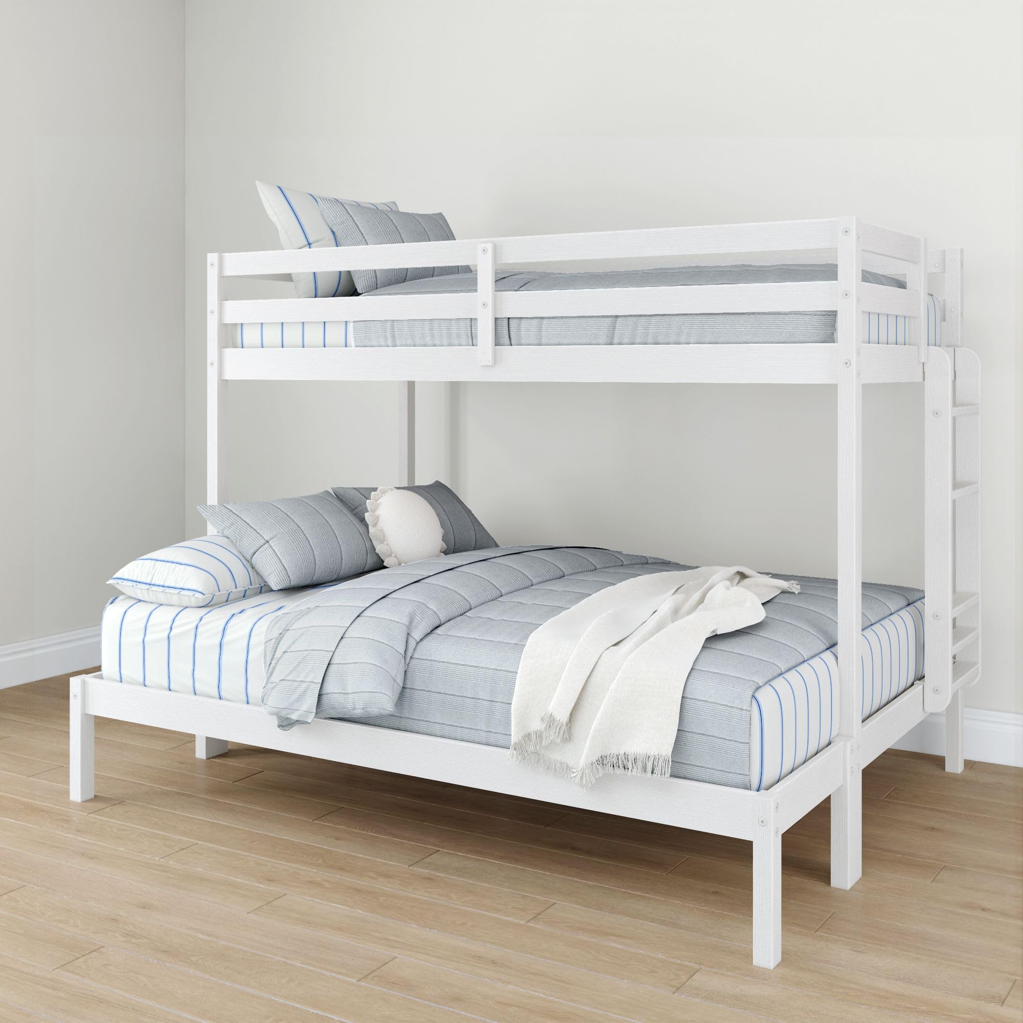 Grain & Grove Bear Twin XL Over Queen Bunk Bed, Sturdy Bunk Bed Frame for Kids, Plywood Bunk with Ladder, Guardrail, and Slats, 