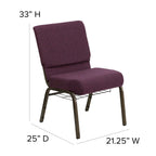 Flash Furniture Hercules Series 21''W Church Chair In Plum Fabric With Cup Book Rack - Gold Vein Frame