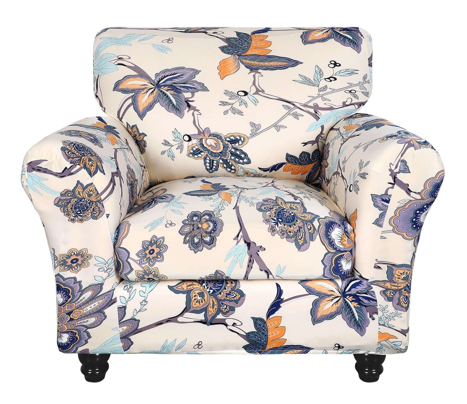Searchi Stretch Sofa Cover Printed Couch Covers, Floral Pattern 2 Piece Armchair Slipcover With Separate Chair Cushion Cover, Washable Furniture Protector For Living Room(Armchair, Flower Pattern)