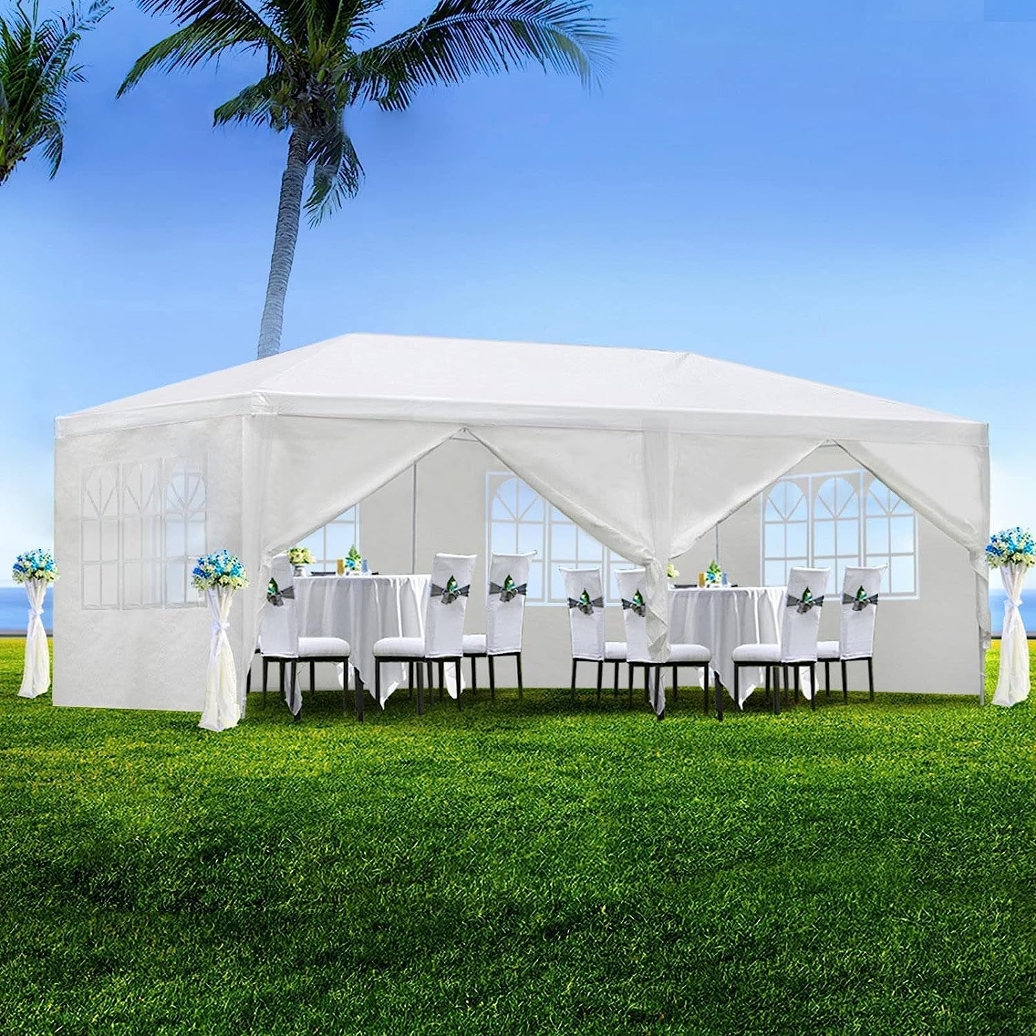 10X20 Party Tent, Outdoor Tents For Parties, White Wedding Tent, Event Tent, Large Canopy Tent With 6 Removable Sidewalls, Big G