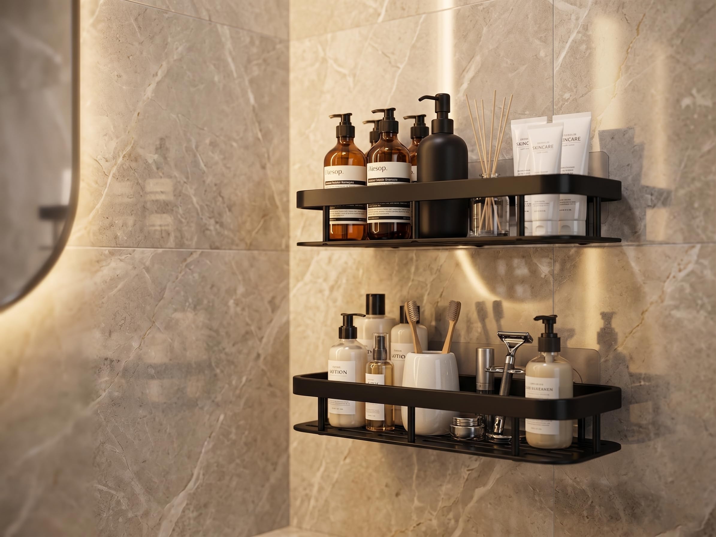 Zyncoria Plastic Bathroom Shelf (Pack Of 2) | Self Adhesive No Drill Wall Mounted Organizer Rack For Bathroom Accessories, Kitch