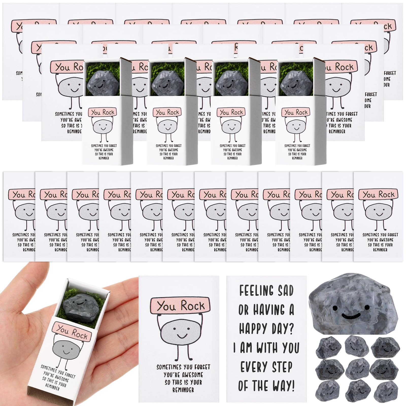 Wonderjune 20 Sets Employee Appreciation Gifts Bulk Funny You Rock Gift for Teachers Coworker Positive Emotional Smile Resin Sto