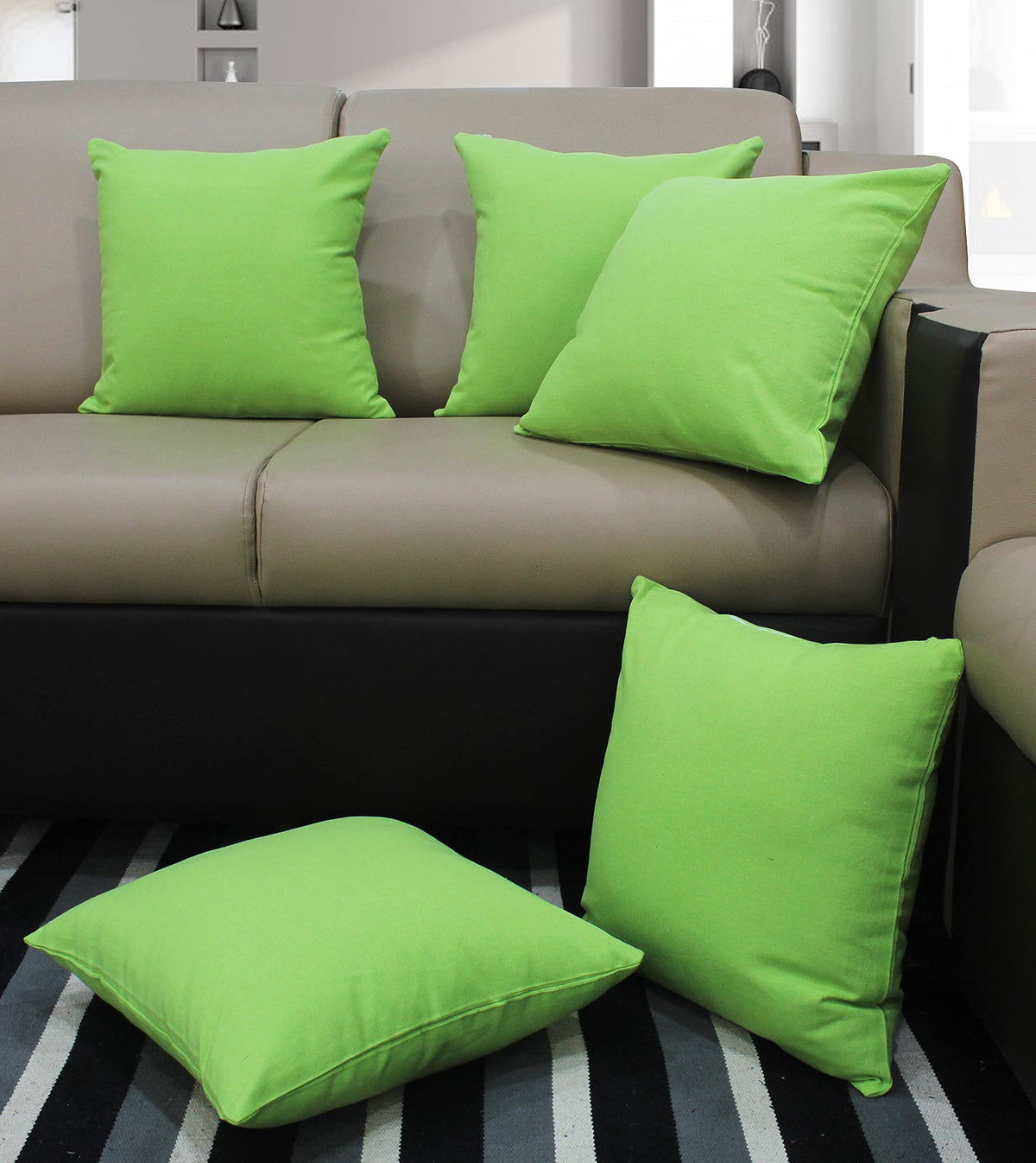 Airwill Cotton Apple Green Themed Cushion Covers For Cushions & Pillows (Green, Pack Of 5)