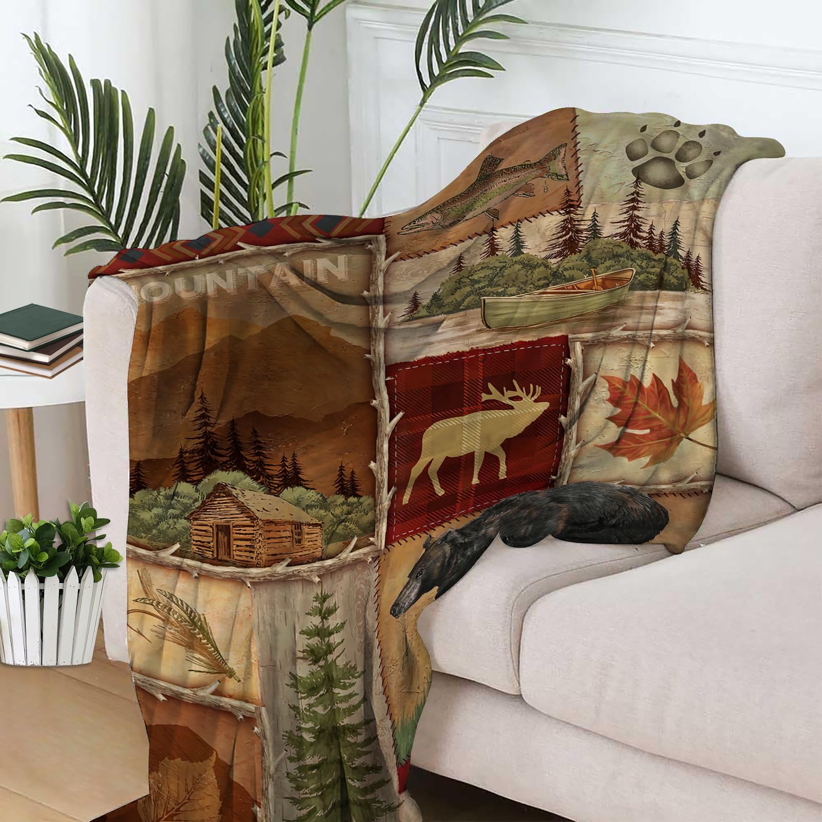 Newhomestyle Rustic Lodge Bear Moose Deer Throw Blanket Soft Warm Cozy Lightweight Decorative Blanket For Couch, Bed, Sofa, Trav