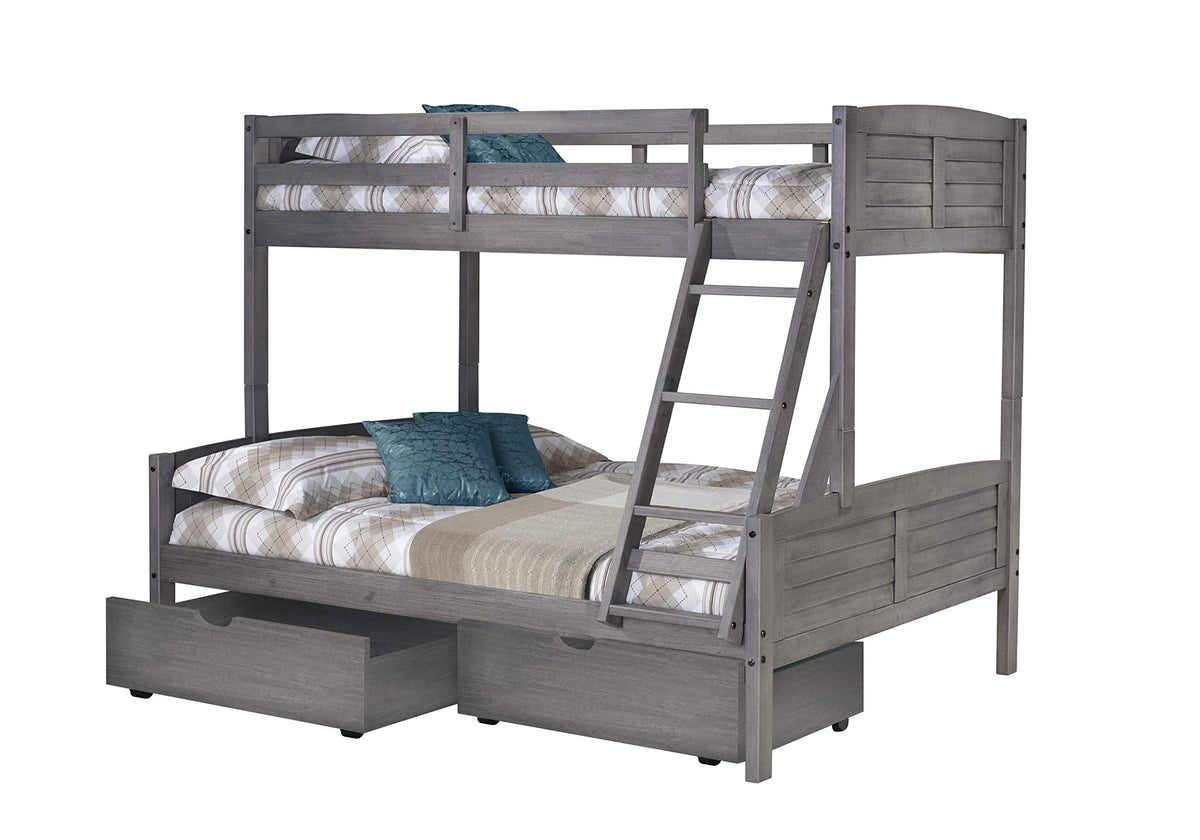 Donco Kids 2012-Tfag_505-Ag Louver Bunk Bed With Dual Under Bed Drawers, Twin/Full, Antique Grey