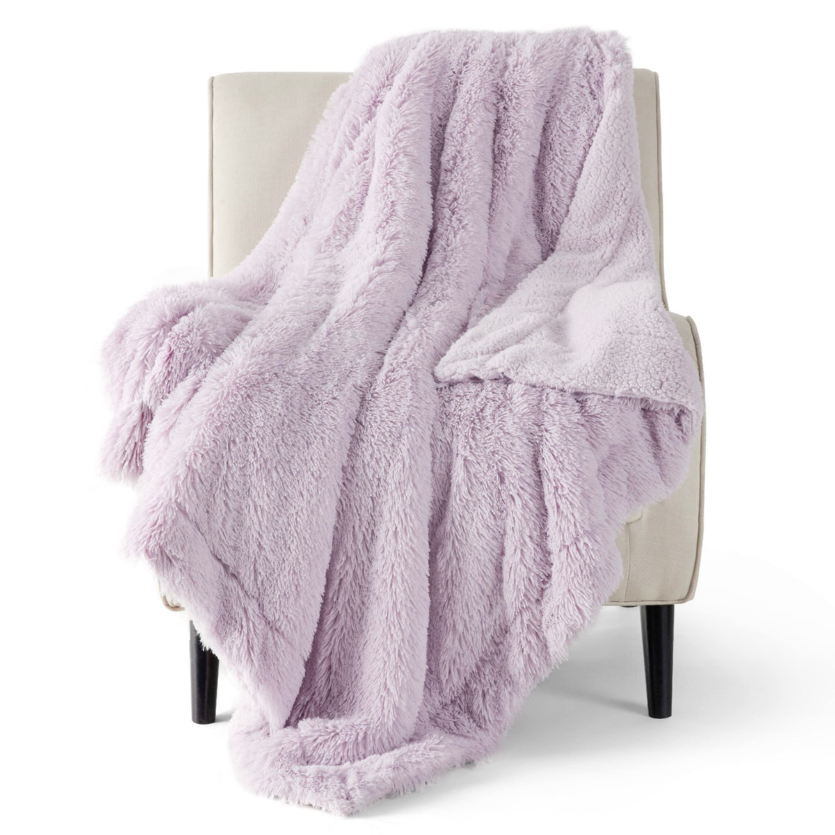 Bedsure Faux Fur Purple Throw Blanket - Fuzzy, Fluffy, Shaggy Purple Blankets, Soft Thick Sherpa Lavender Blanket, Cozy Warm Lav