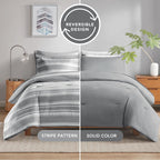King Size Bed In A Bag, Full Bedding Sets, Modern Farmhouse Grey And White Striped Comforter With Sheets, 7-Piece Complete Bedro