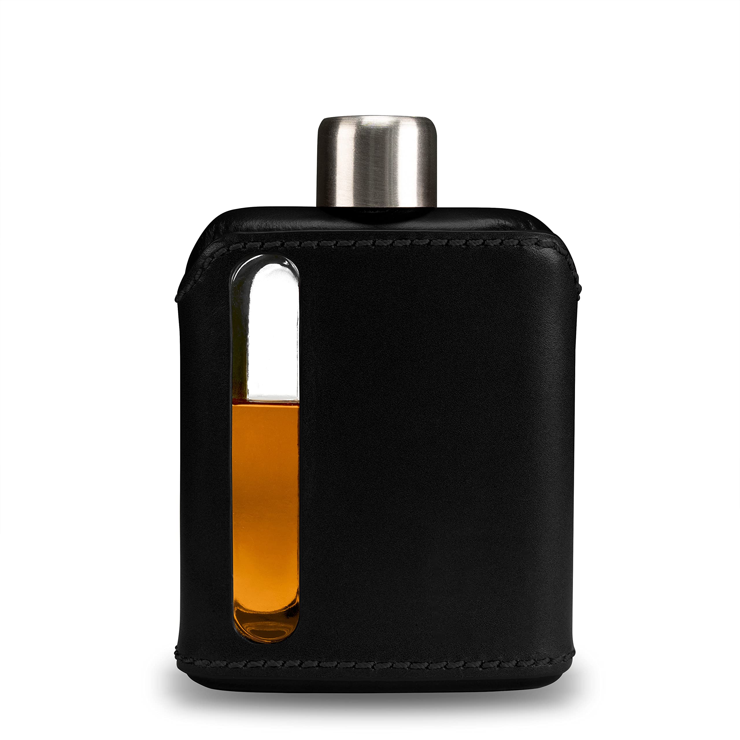 Ragproper Modern Glass Hip Flask For Whiskey And Spirits (Single Shot 100Ml, Leather Black)