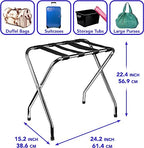 Foldable X-Shape Luggage Rack with Nylon Straps & Rubber Feet, Chrome Finish