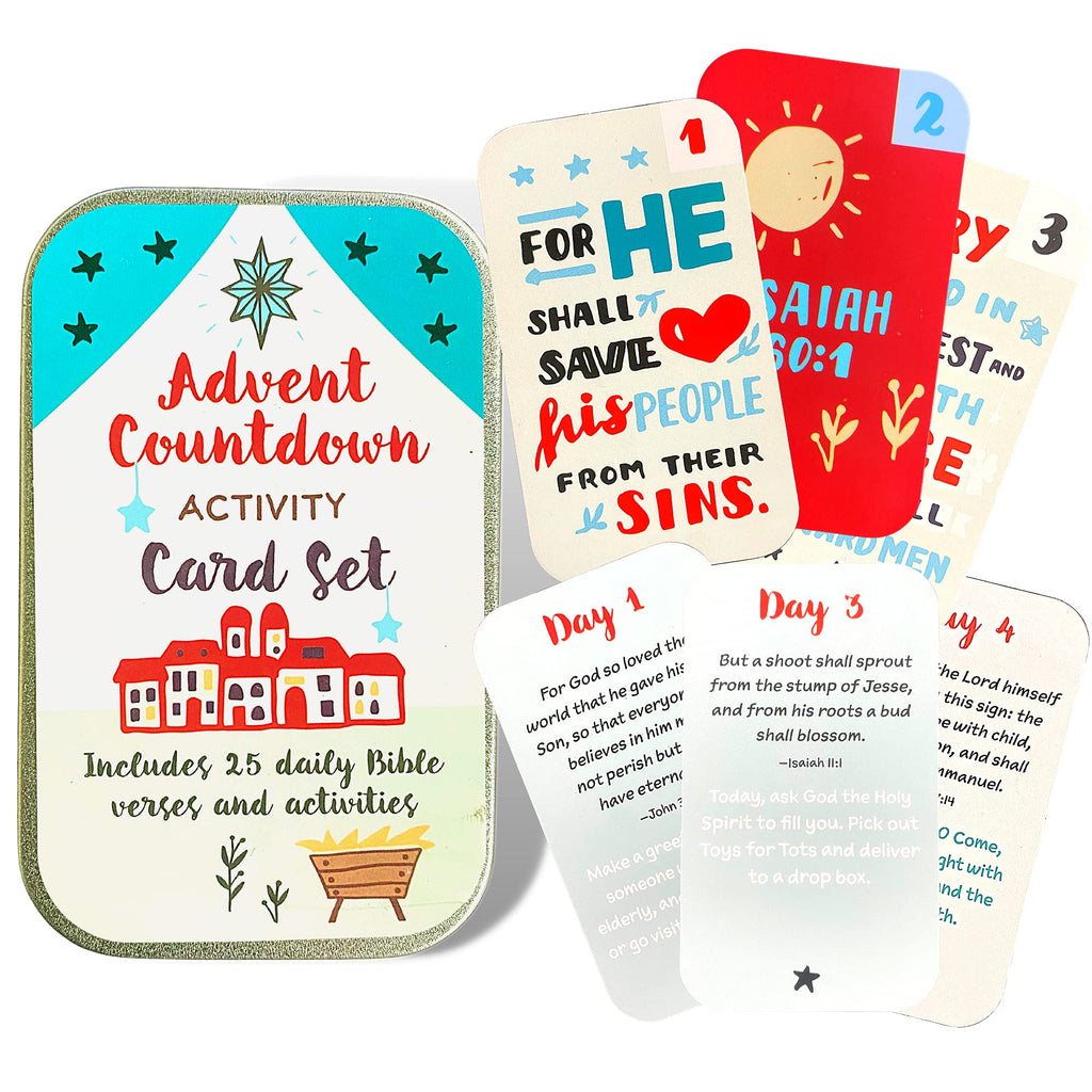 Religious Advent Calendar 2024 Activity Card Set, 25 Daily Bible Verses and Activities, Countdown to Christmas Sunday School Les