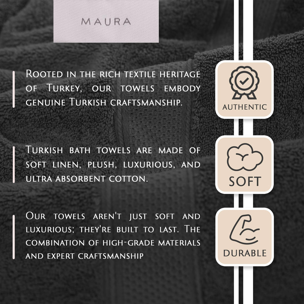 Maura Grey Extra Large Turkish Cotton Luxury Bath Towels Set Of 4. Ultra-Soft, Thick & Plush Towels For Bathroom - Space Gray
