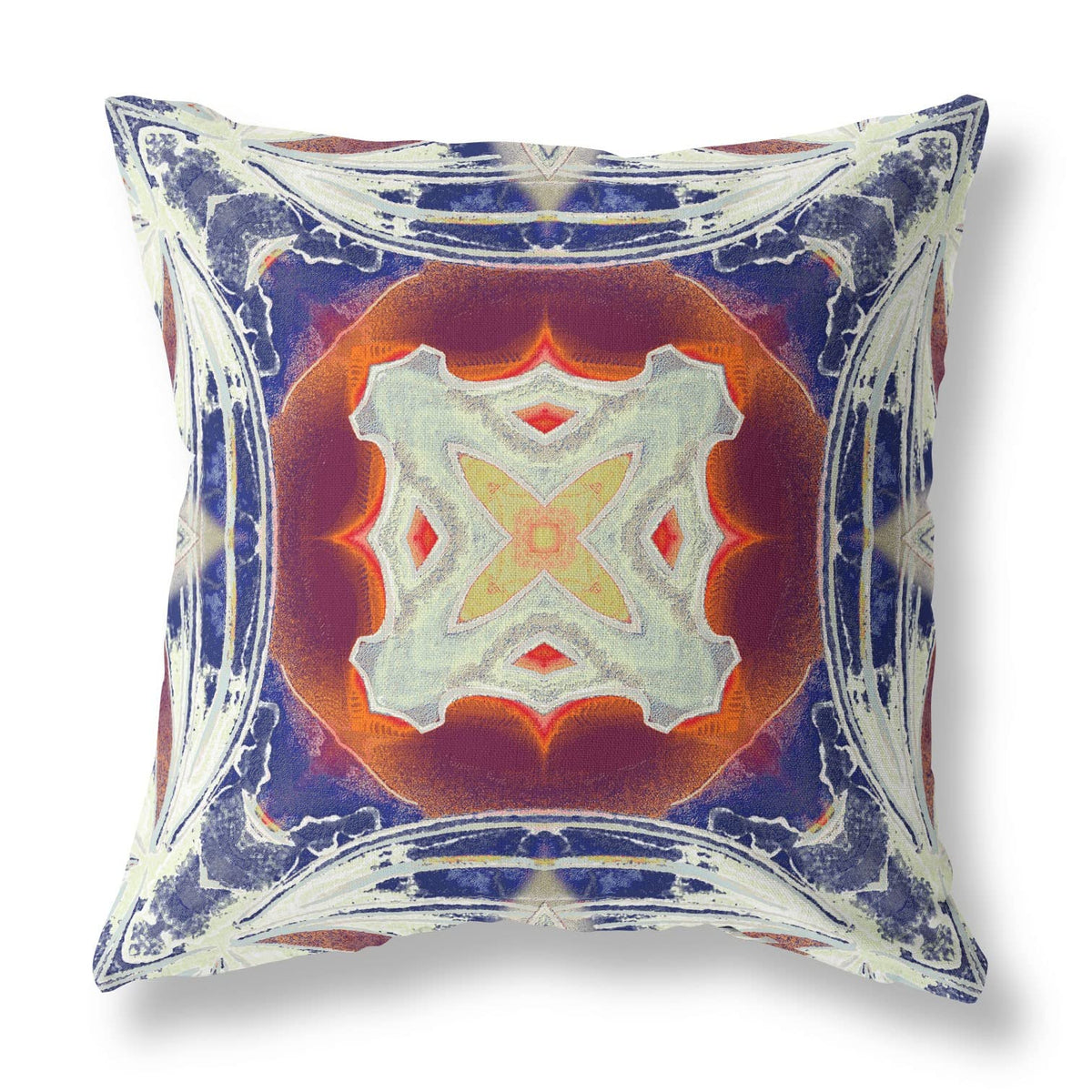 HomeRoots Indigo Orange Magenta White 20â€ Indigo White Geo Tribal Suede Throw Pillow