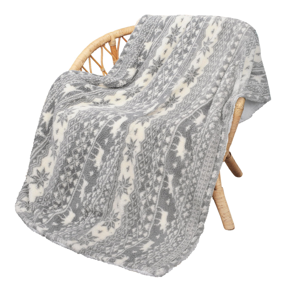 Catalonia Grey Sherpa Throw Blanket, Super Soft Warm Fuzzy Comfy Snowflake Blankets, Reversible Fluffy Throws, Holiday Theme Bla