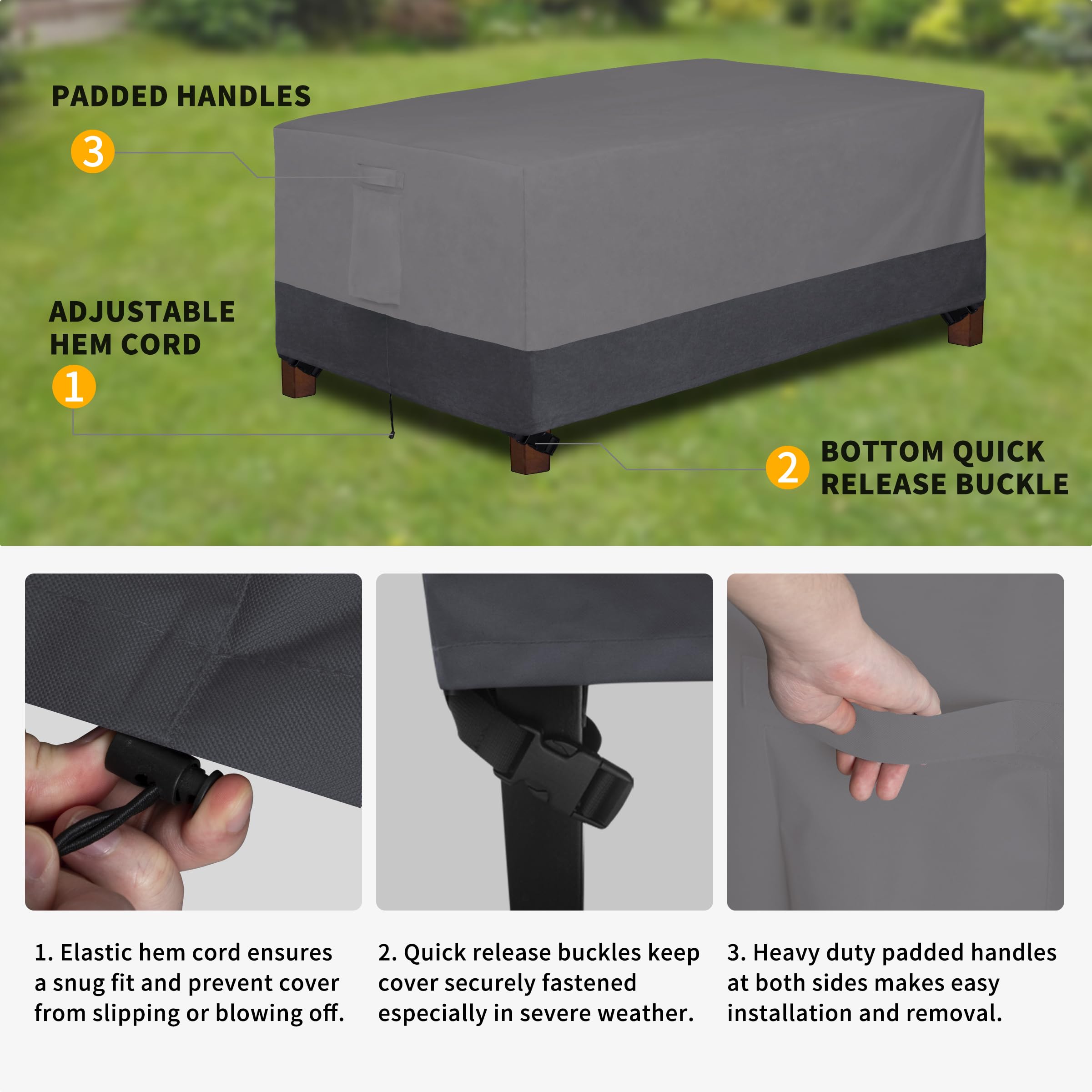 Easy-Going 600D Heavy Duty Rectangular Table Cover Uv Resistant And Waterproof Outdoor Lawn Patio Furniture Cover (72' Lx44 Wx23 H, Gray/Dark Gray)