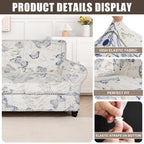 Searchi Stretch Sofa Cover Printed Couch Cover, Floral Pattern 3 Pieces Loveseat Slipcover With 2 Separate Cushion Cover, Washable Furniture Protector For Living Room(Loveseat, Butterfly Pattern)