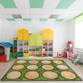 Kids Rug, Classroom Carpets Playmat Rugs - 6X9 Ft Kids Carpet With Rubber Backing, Green Grass Tree Stump Classroom Seating Rug