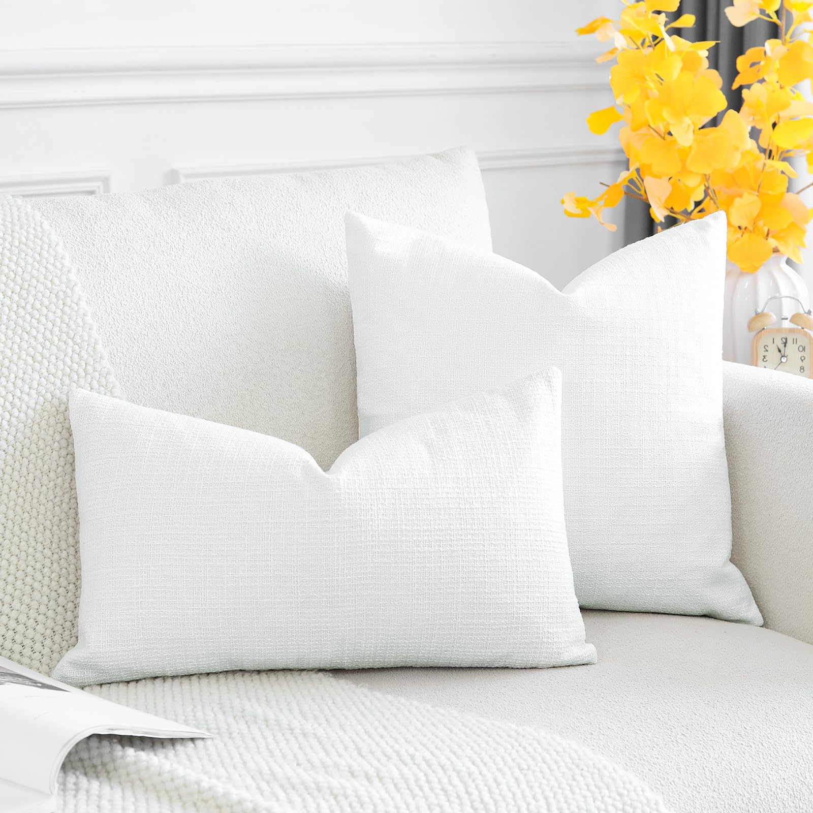 Otostar Pack Of 2 Throw Pillow Covers 12X20 Inch Linen White Pillowcases Farmhouse Decorative Solid Pillow Covers 30X50 Cm Lumba