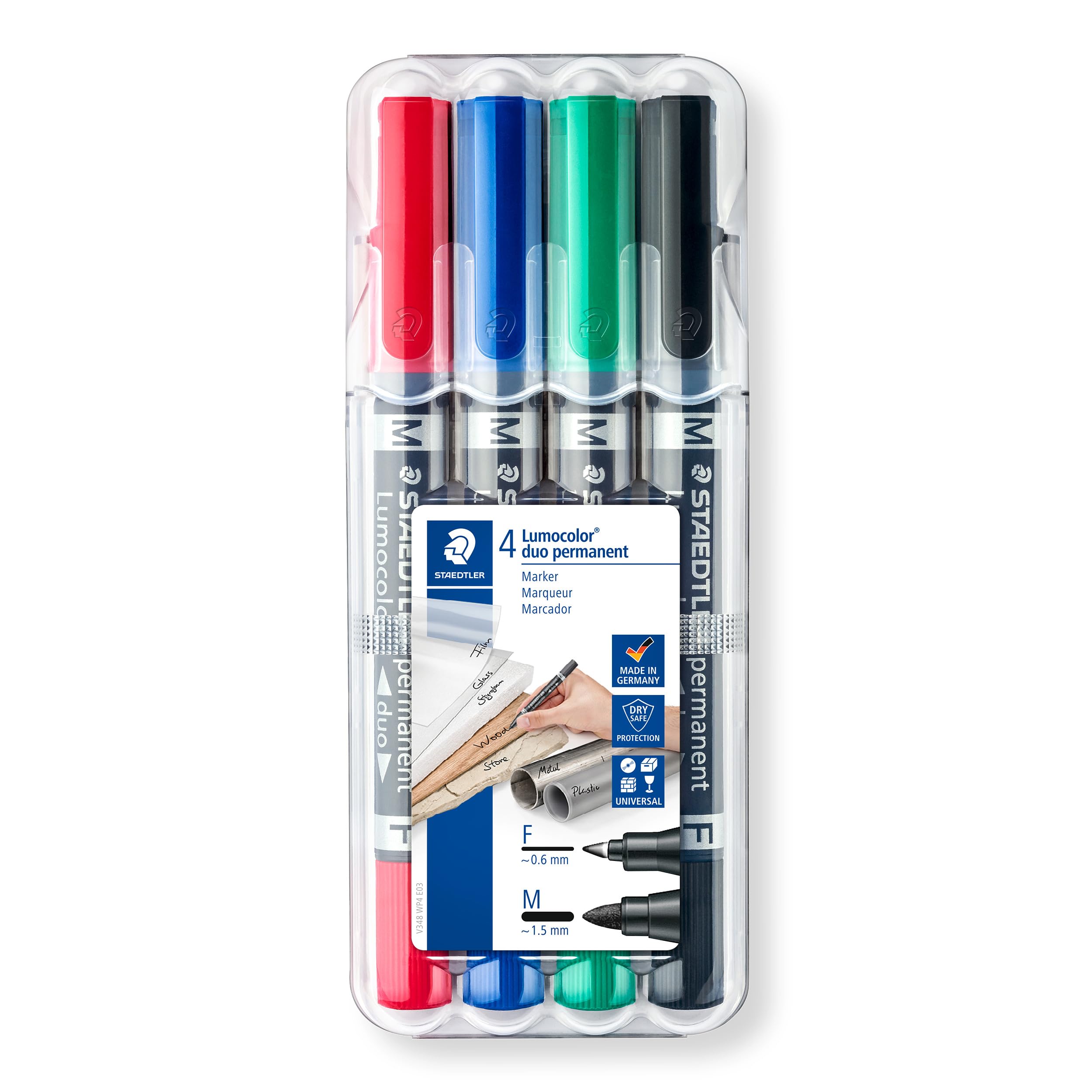 Staedtler Lumocolor Permanent Duo Double Ended Permanent Marker - Black, Blue, Green And Red Color (Pack Of 4)