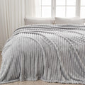 Newcosplay Super Soft Queen Blanket Light Grey Premium Silky Flannel Fleece 3D Ribbed Jacquard Lightweight Bed Blanket All Seaso