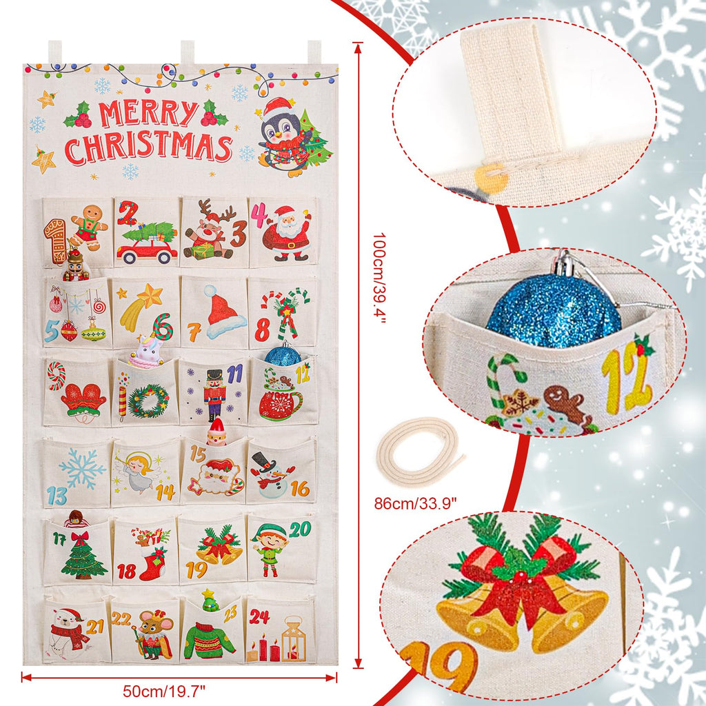 Howaf Fabric Christmas Advent Calendar (Countdown To Christmas), 24 Days Mystery Christmas Countdown Calendar With 24 Pockets Fo