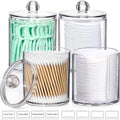 AOZITA 4 Pcs, Acrylic Qtip Holder Dispenser for Cotton Swab, Ball, Round Pads, Floss Picks - Clear Plastic Apothecary Jar Set fo