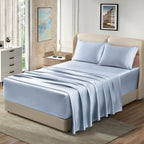 Homiest 4Pcs Extra Deep Pocket Satin Sheets Queen Size Bed Set, 18-24 Inch Deep Pocket Bed Sheets Baby Blue Satin Sheet Set, Sil