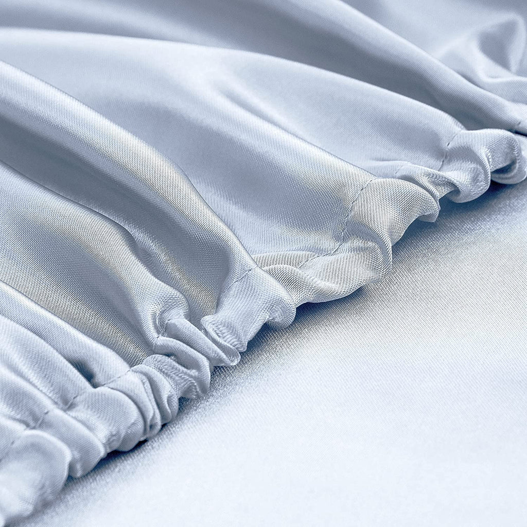 Homiest Baby Blue Satin Fitted Sheet Full Size Fitted Bed Sheet, Deep Pocket Fitted Sheet Only, Luxury & Ultra Soft Bedding Fitted Sheet Single Bottom Bed Sheets Sold Separately