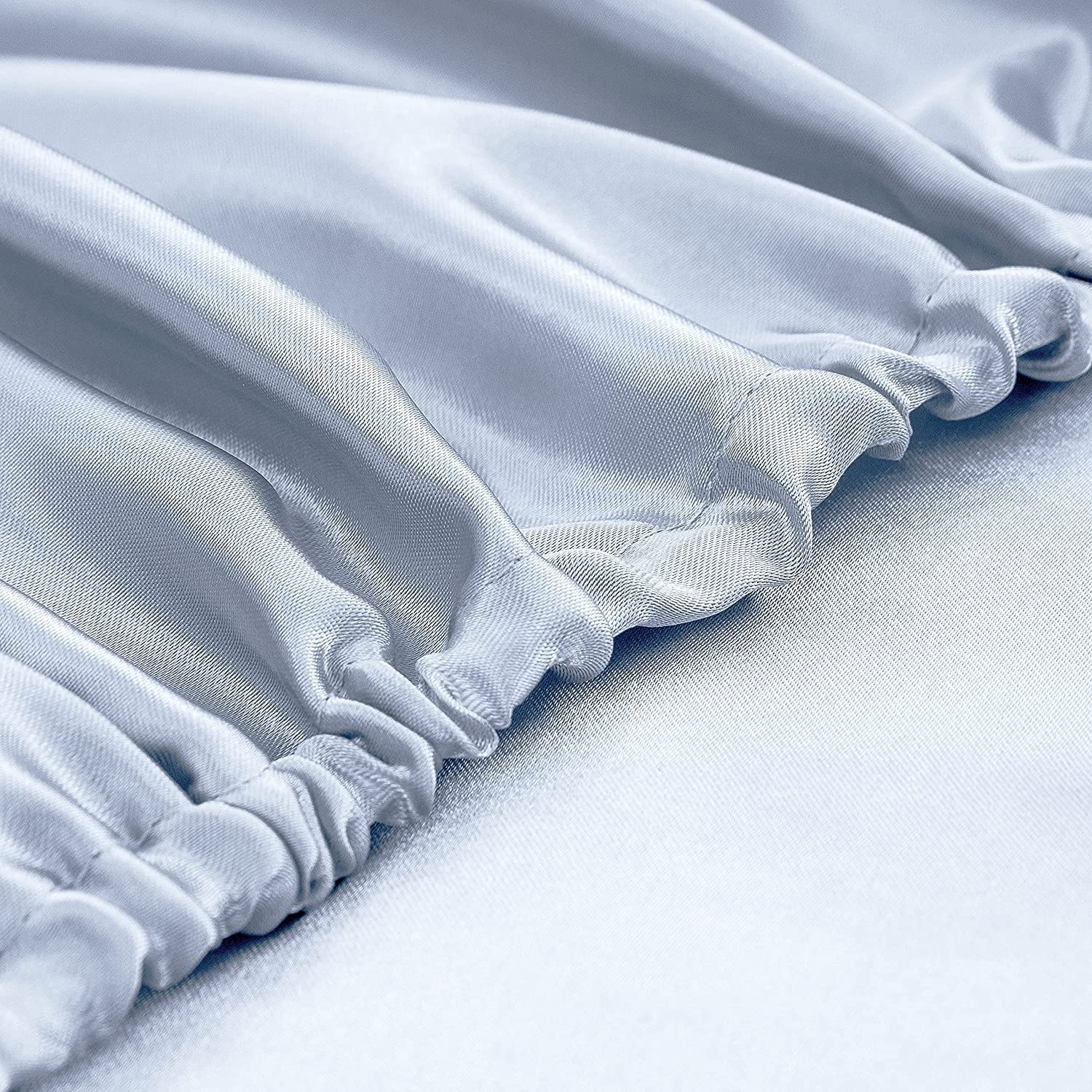 Homiest Baby Blue Satin Fitted Sheet Full Size Fitted Bed Sheet, Deep Pocket Fitted Sheet Only, Luxury & Ultra Soft Bedding Fitted Sheet Single Bottom Bed Sheets Sold Separately