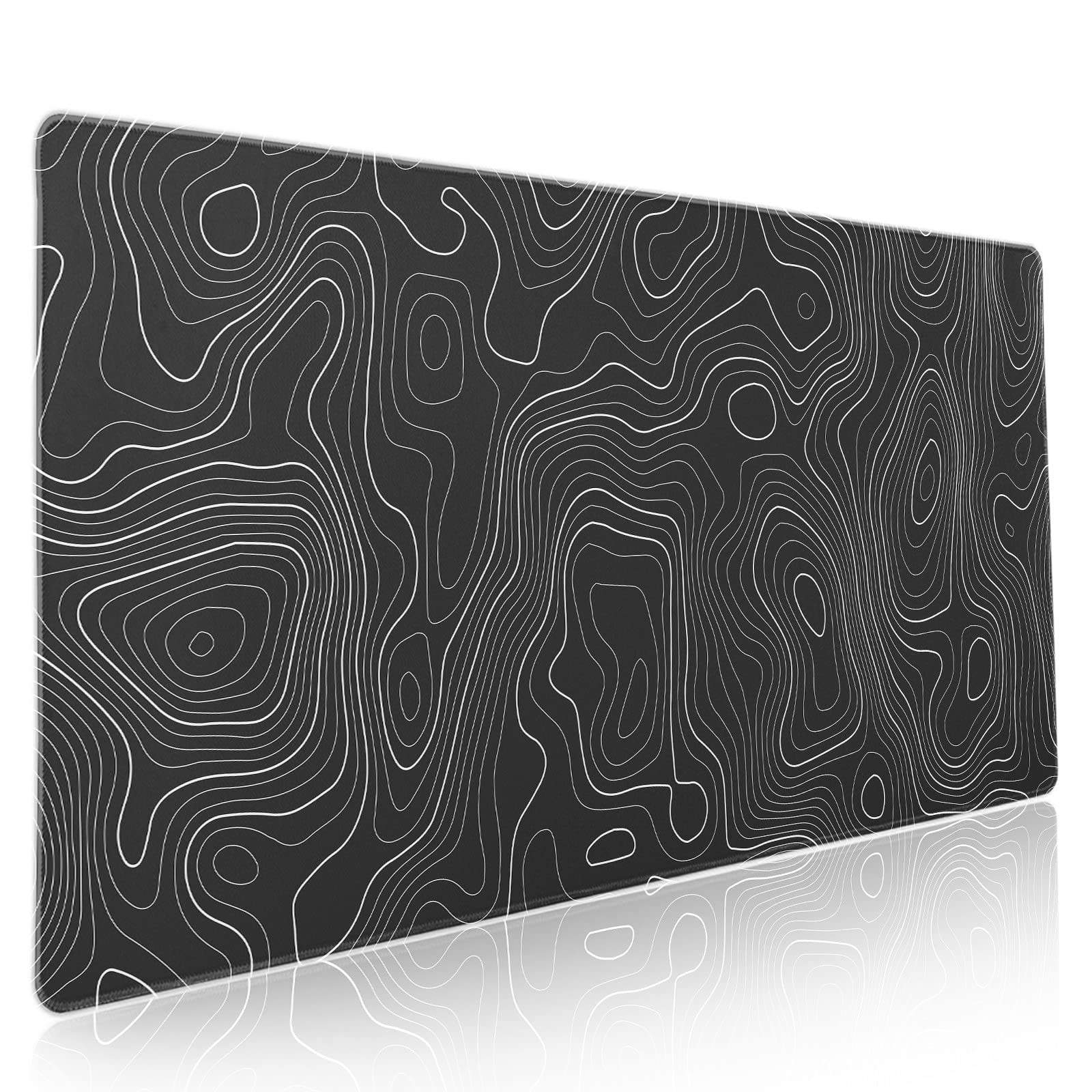 Topographic Map Large Mouse Pad Xxl Black Lines Contour Geographic Extended Large Desk Mat Big Desk Pad 90X40 Cm Non-Slip Rubber