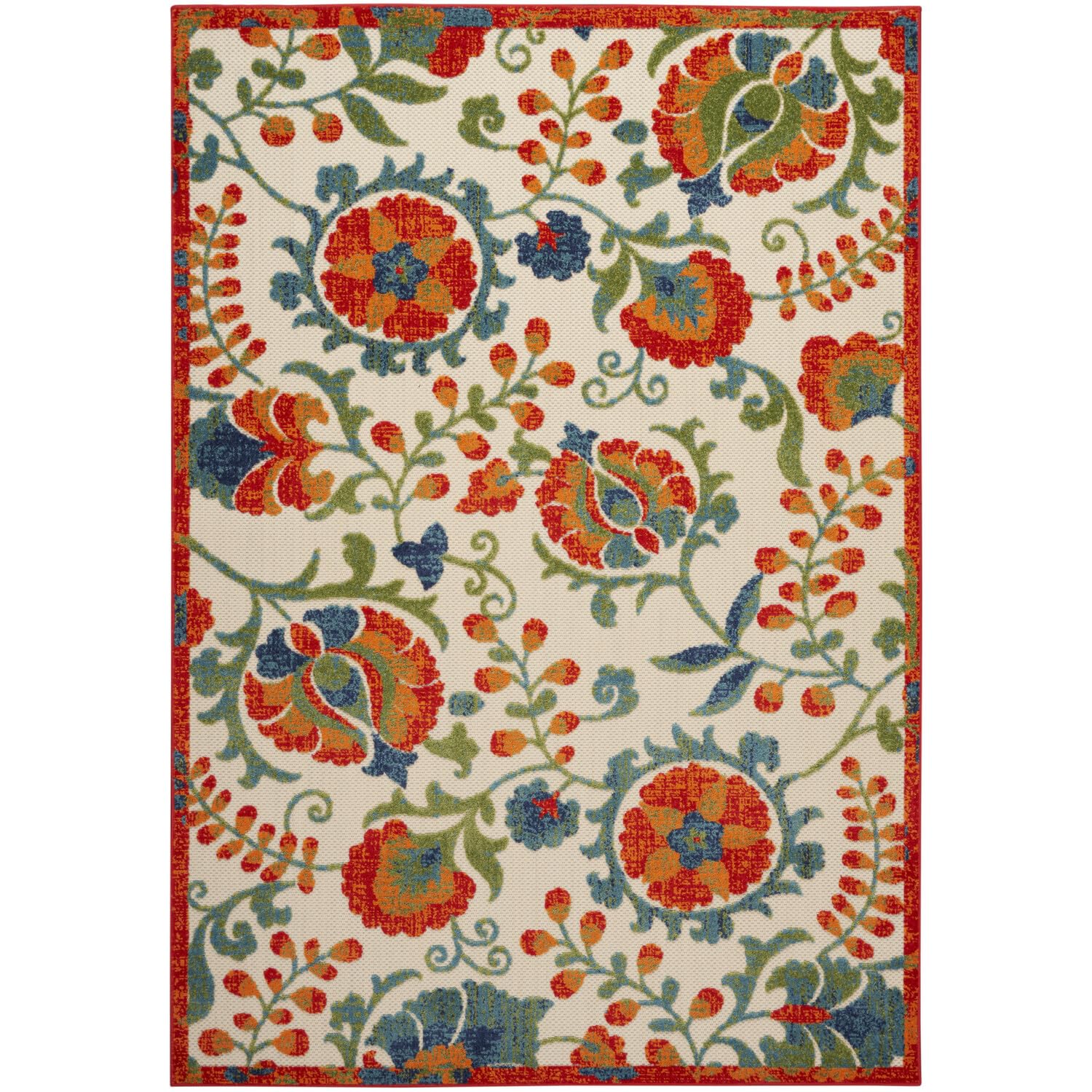 Nourison Aloha Indoor Outdoor Red Multicolor 6' X 9' Area Rug, Easy Cleaning, Non Shedding, Bed Room, Living Room, Dining Room, Backyard, Deck, Patio (6X9)