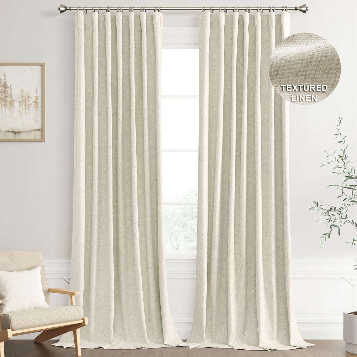 Joywell 100% Blackout Linen Curtains 120 Inches Long, Rod Pocket,Back Tab,Hook Belt,Clip Rings,Block Out Textured Burlap Drapes For Nursery Bedroom Living Room 10 Ft (Pack Of 2,52 X 120)
