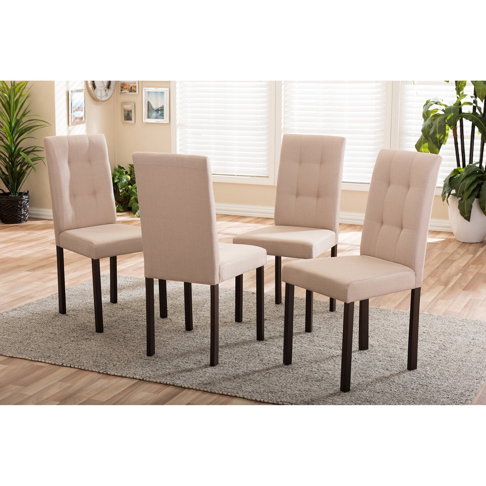 Baxton Studio Andrew Modern and Contemporary 5-Piece Grey Fabric Upholstered Grid-Tufting Dining Set